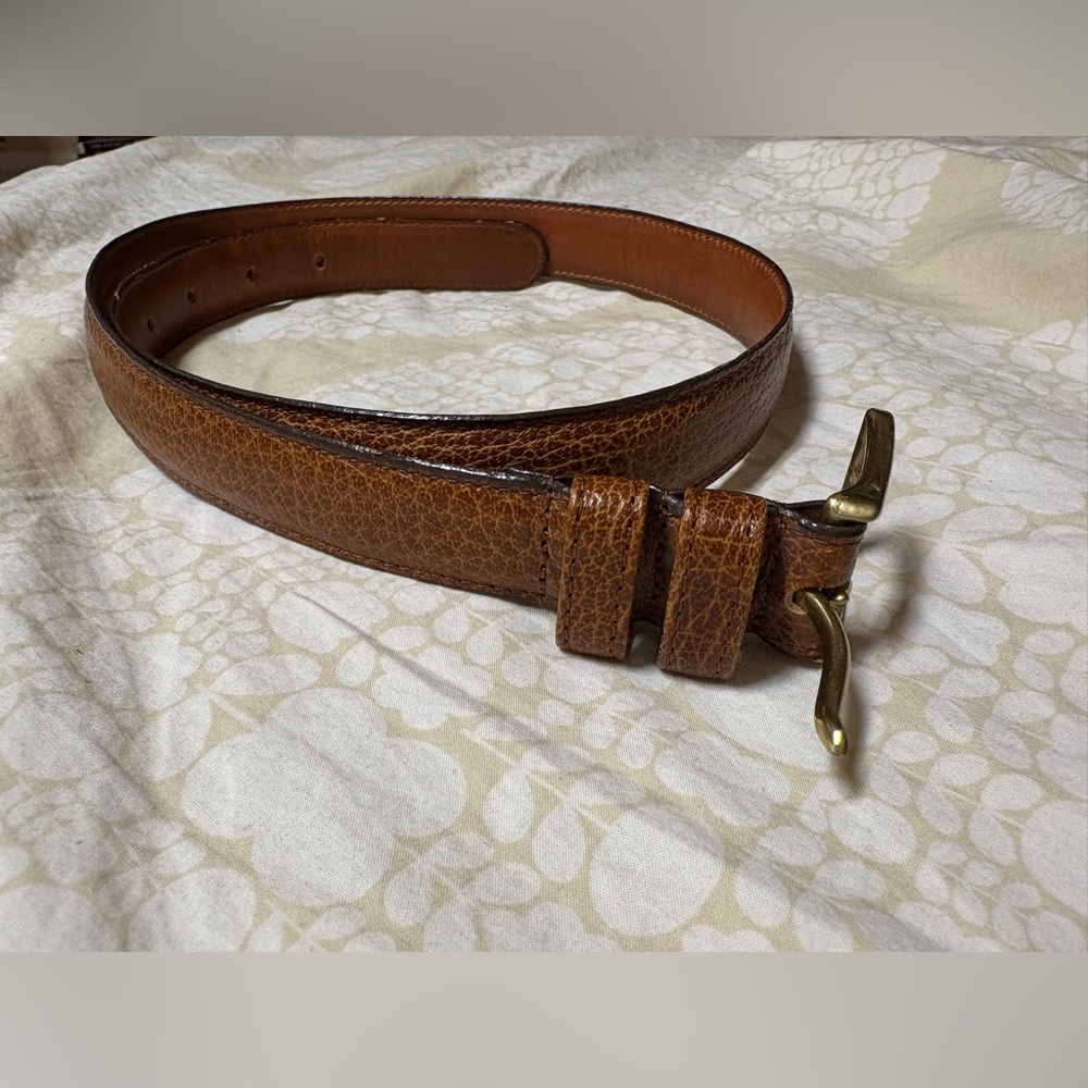 Coach Embossed Calfskin Leather Belt 32/80 Solid Brass Buckle Amber